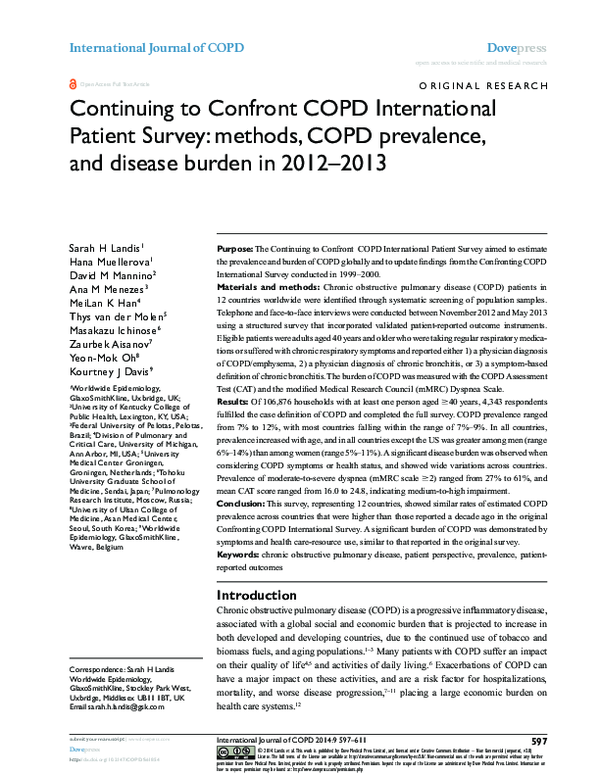 (PDF) Continuing to Confront COPD International Patient Survey: methods ...