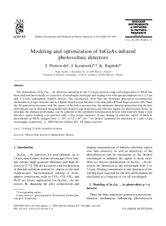 (PDF) Modeling and optimization of InGaAs infrared photovoltaic detectors