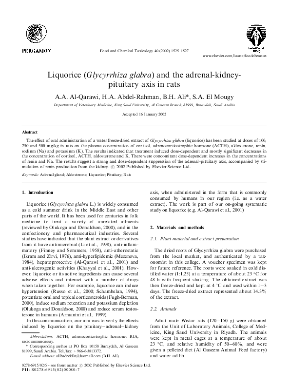 (PDF) Liquorice (Glycyrrhiza glabra) and the adrenalkidneypituitary