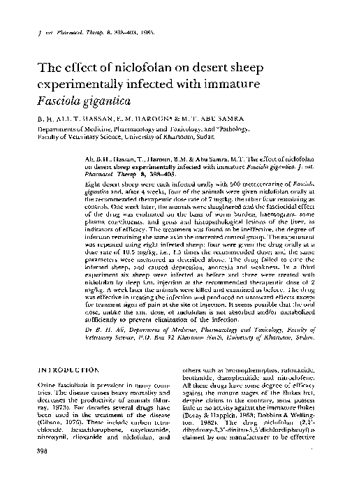(PDF) The effect of niclofolan on desert sheep experimentally infected ...