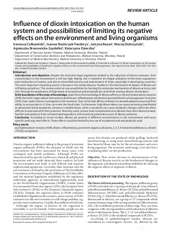 (PDF) The influence of dioxin intoxication on the human system and ...