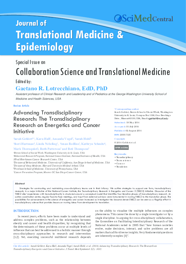 (PDF) Advancing Transdisciplinary Research: The Transdisciplinary ...
