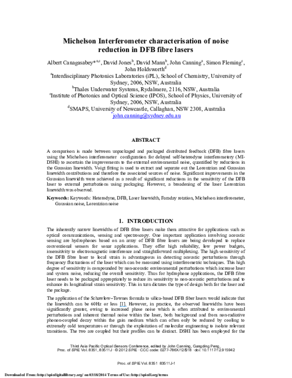(PDF) Michelson Interferometer characterisation of noise reduction in ...