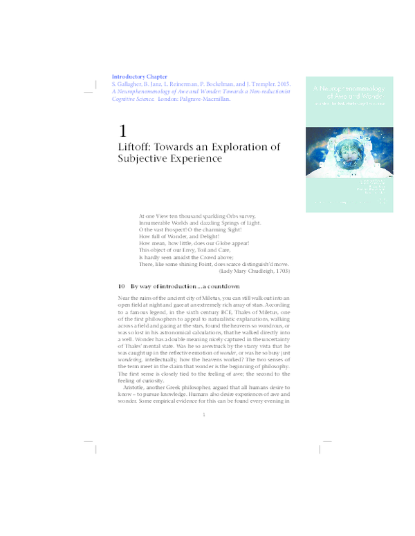 Gallagher, et al. 2015. A Neurophenomenology of Awe and Wonder: Towards ...