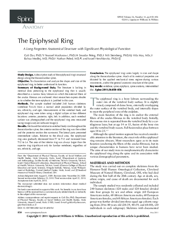 (PDF) The Epiphyseal Ring A Long Anatomical Structure with Signifi cant Physiological