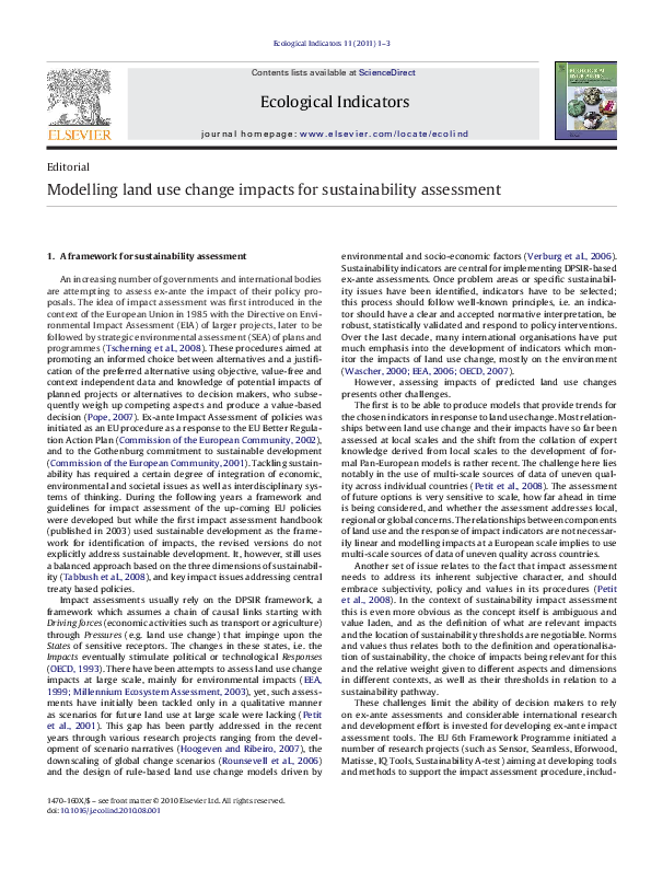 (PDF) Modelling land use change impacts for sustainability assessment
