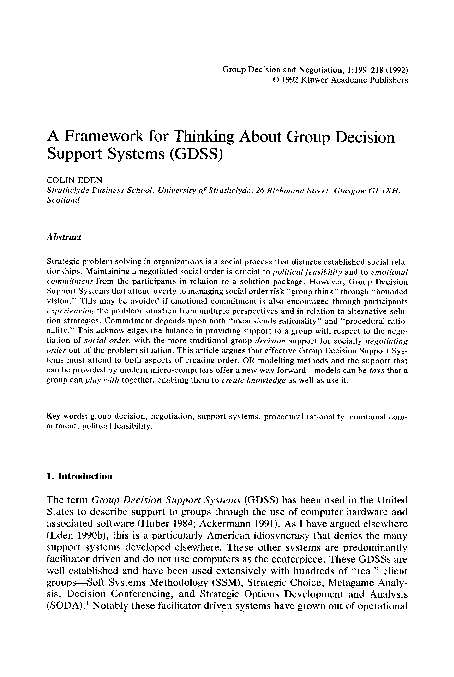 (PDF) A framework for thinking about group decision support systems (GDSS)