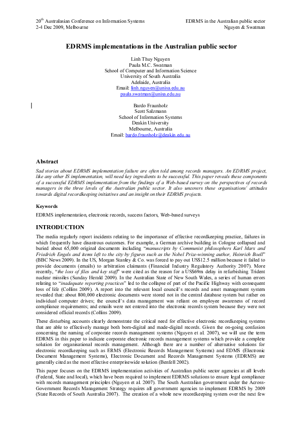 (PDF) EDRMS implementation in the Australian public sector