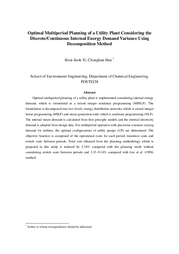 (PDF) Optimal Multiperiod Planning of Utility Systems Considering ...