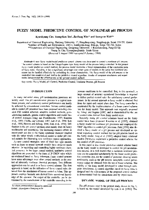 (PDF) Fuzzy model predictive control of nonlinear pH process