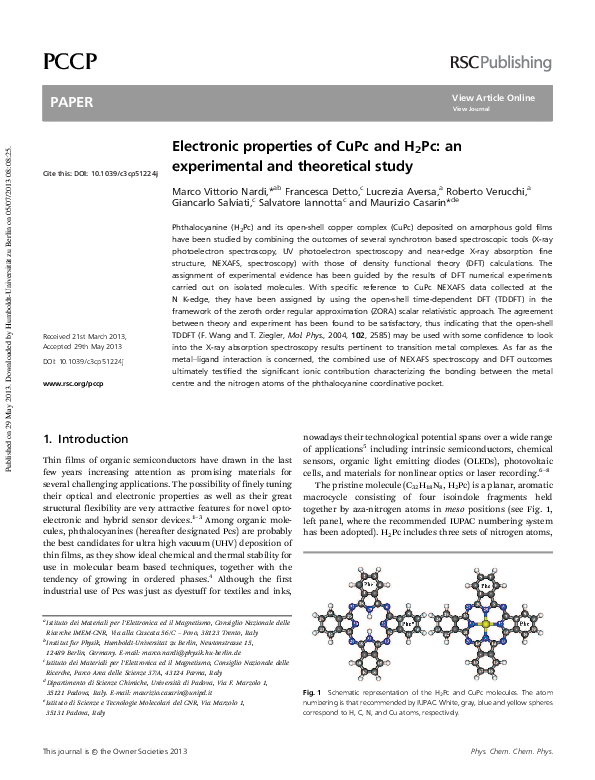 (PDF) Electronic properties of CuPc and H2Pc: an experimental and ...
