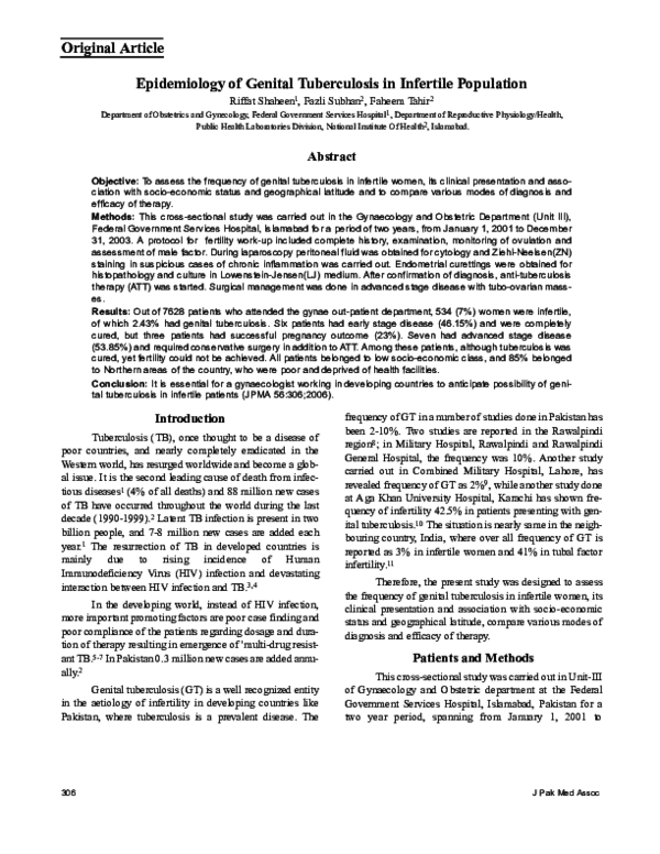 (PDF) Epidemiology of genital tuberculosis in infertile population