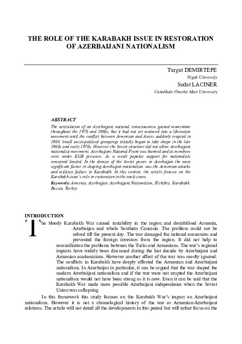 (PDF) THE ROLE OF THE KARABAKH ISSUE IN RESTORATION OF AZERBAIJANI