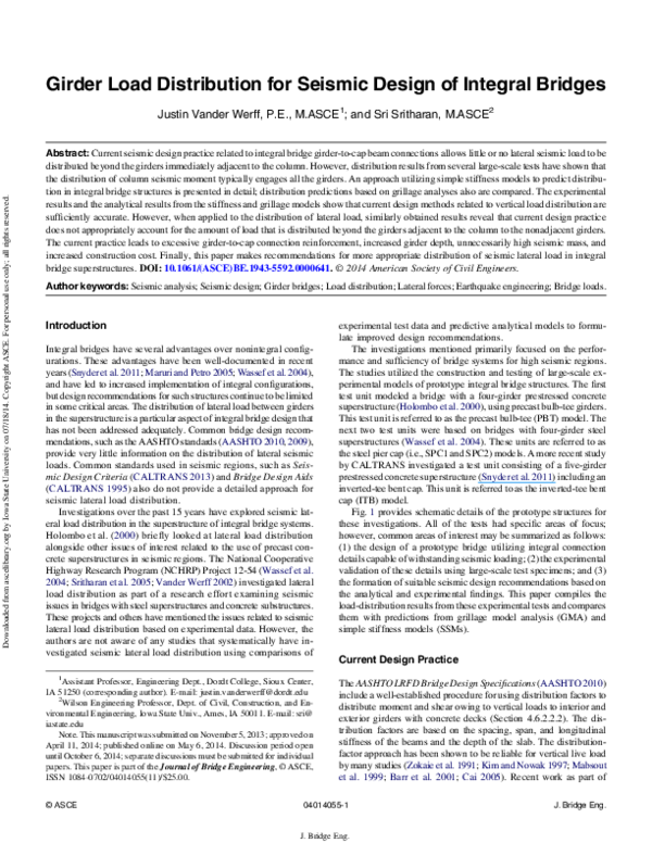 (PDF) Girder Load Distribution for Seismic Design of Integral Bridges