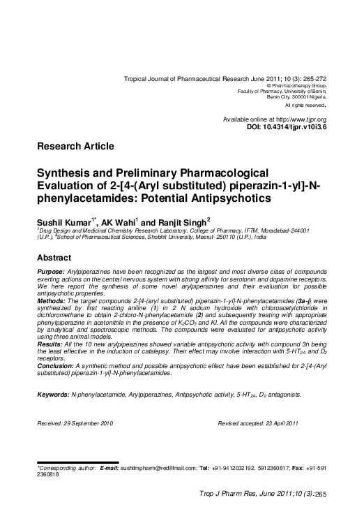 (PDF) The Synthesis and Preliminary Pharmacological Evaluation of a ...