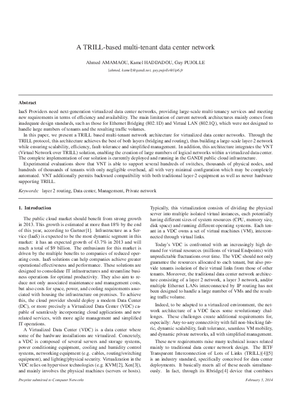 (PDF) A TRILL-based multi-tenant data center network