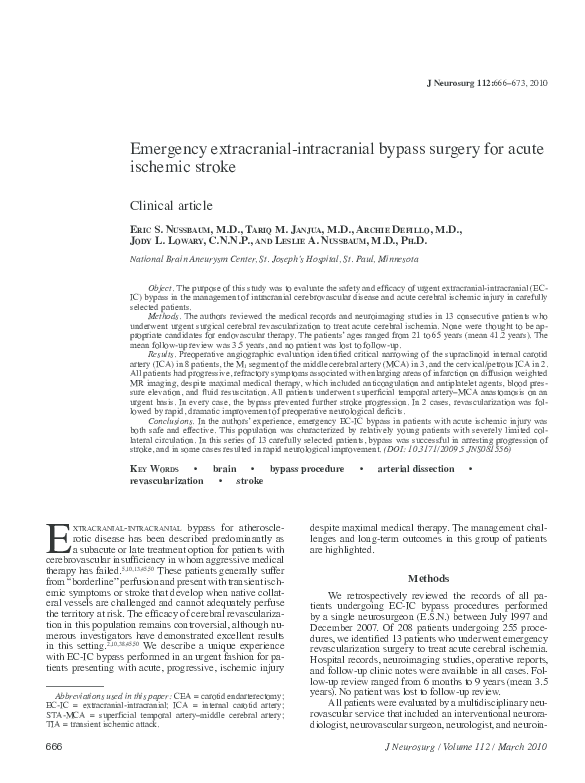 (PDF) Emergency extracranial-intracranial bypass surgery for acute ...