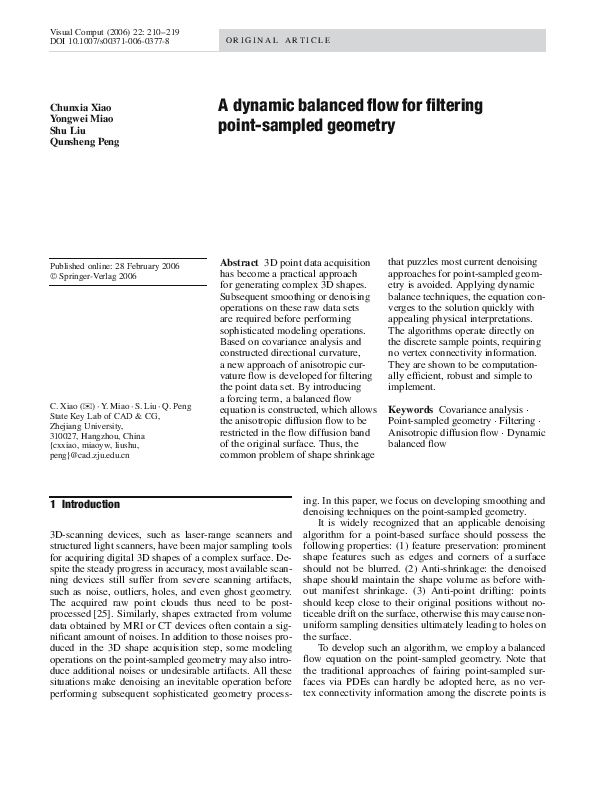 (PDF) A dynamic balanced flow for filtering point-sampled geometry