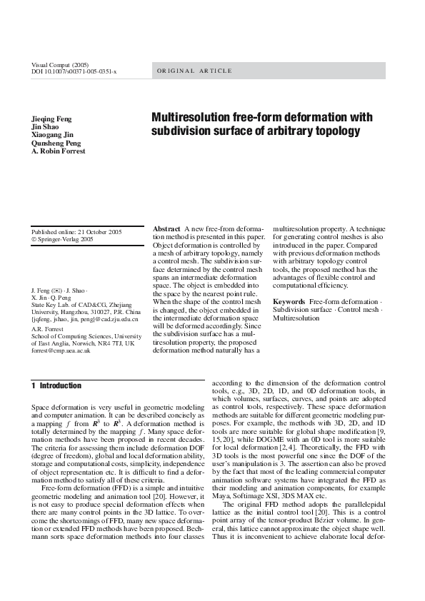 (PDF) Multiresolution free-form deformation with subdivision surface of ...