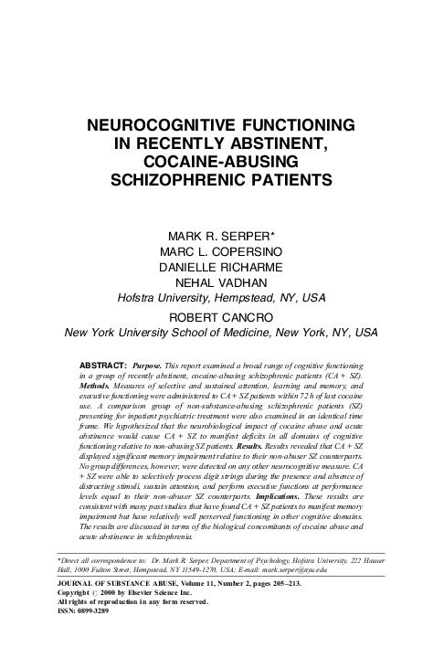 (PDF) Neurocognitive functioning in recently abstinent, cocaine-abusing ...