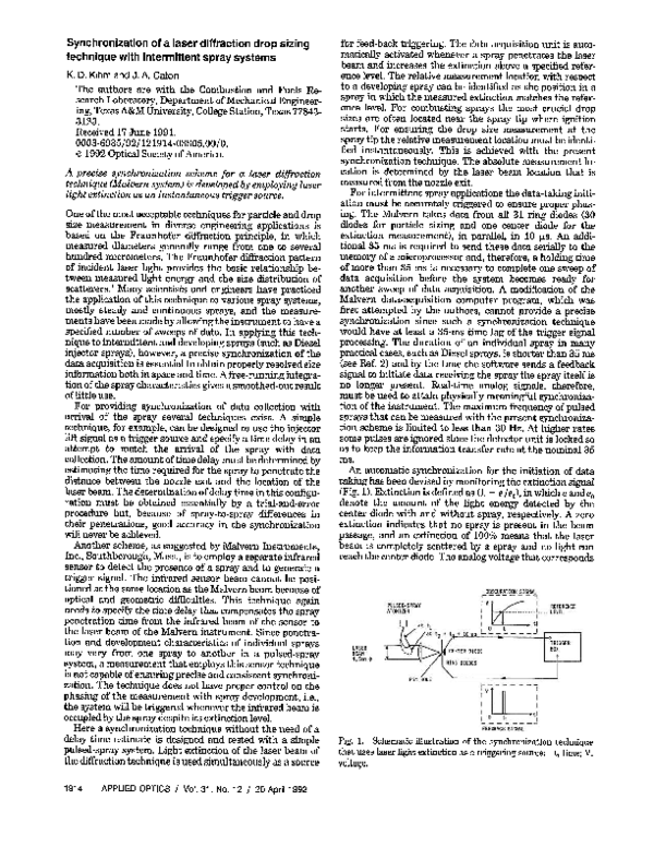 (PDF) Synchronization of a laser diffraction drop sizing technique with ...