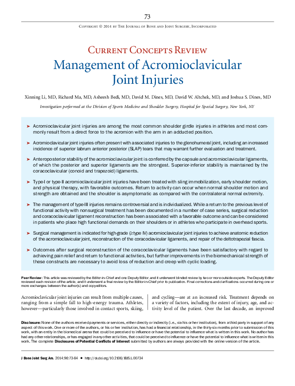 (PDF) Management of Acromioclavicular Joint Injuries