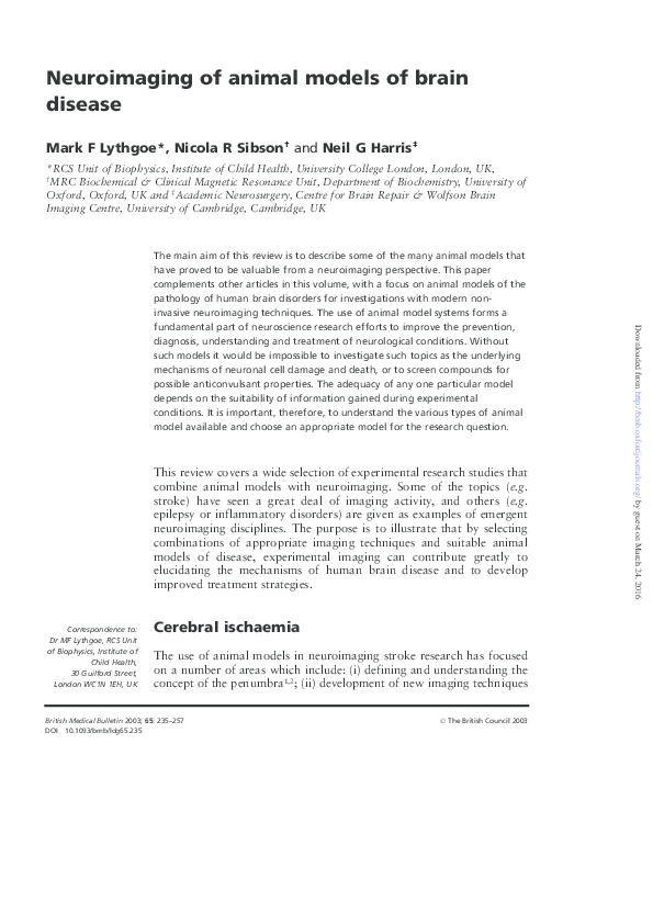 (PDF) Neuroimaging of animal models of brain disease