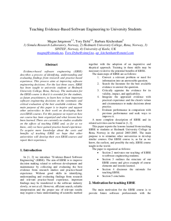 (PDF) Teaching evidence-based software engineering to university students