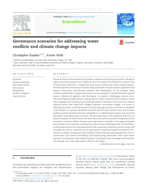 (PDF) Governance scenarios for addressing water conflicts and climate ...