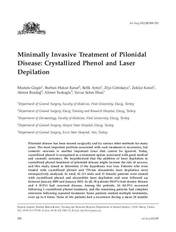 (PDF) Minimally Invasive Treatment of Pilonidal Disease: Crystallized ...