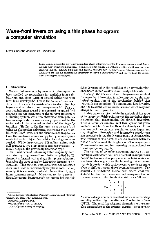 (PDF) Wave-front inversion using a thin phase hologram: a computer ...