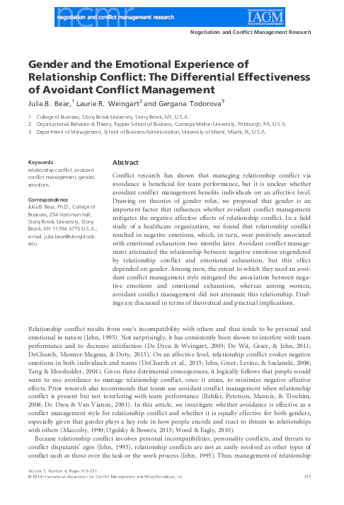 (PDF) Gender and the Emotional Experience of Relationship Conflict: The ...