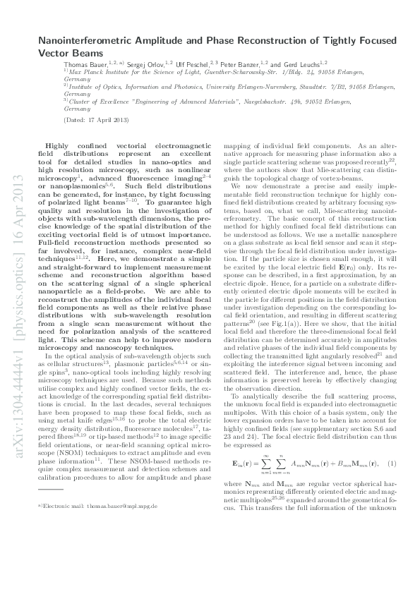(PDF) Nanointerferometric Amplitude and Phase Reconstruction of Tightly ...