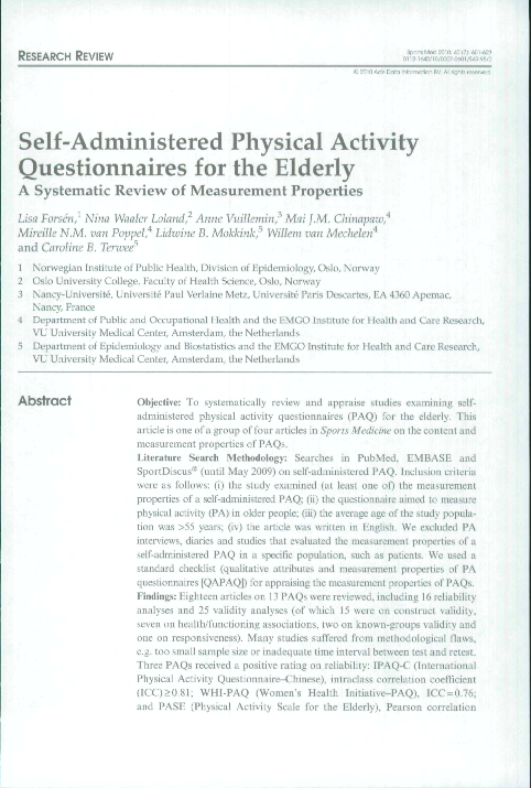(PDF) Self-Administered Physical Activity Questionnaires for the Elderly