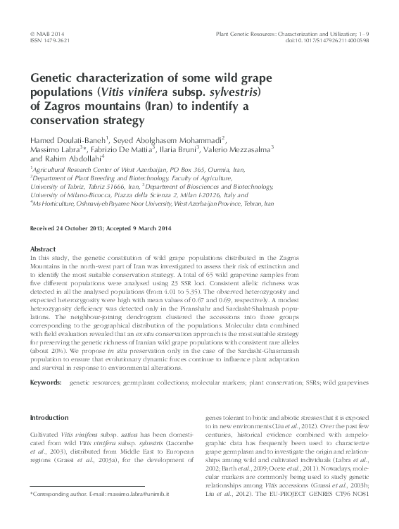 (PDF) Genetic characterization of some wild grape populations (Vitis ...