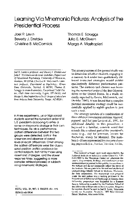 (PDF) Learning via mnemonic pictures: Analysis of the presidential process
