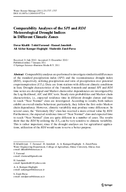 (PDF) Comparability Analyses of the SPI and RDI Meteorological Drought ...