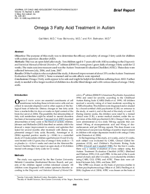 (PDF) Omega 3 Fatty Acid Treatment in Autism Gal Meiri Academia.edu
