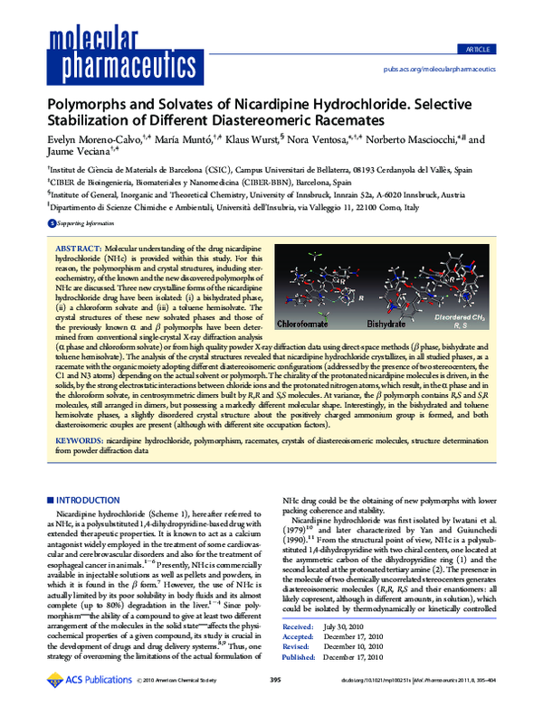 (PDF) Polymorphs and Solvates of Nicardipine Hydrochloride. Selective ...