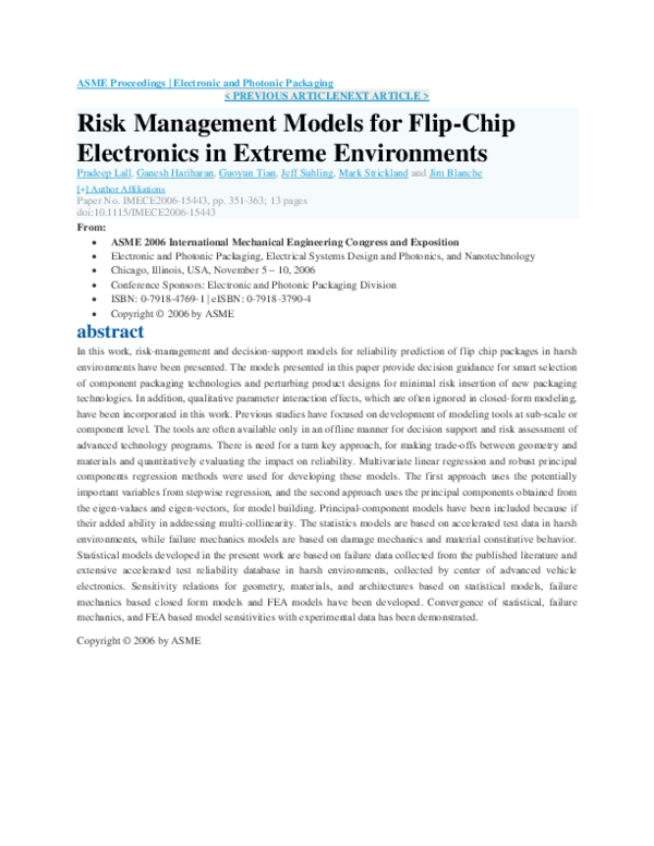 (PDF) Risk Management Models for Flip-Chip Electronics in Extreme ...