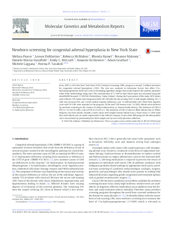 (PDF) Newborn screening for congenital adrenal hyperplasia in New York ...