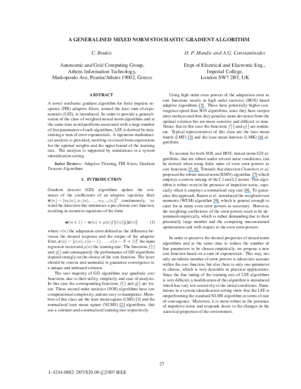 (PDF) A Generalised Mixed Norm Stochastic Gradient Algorithm
