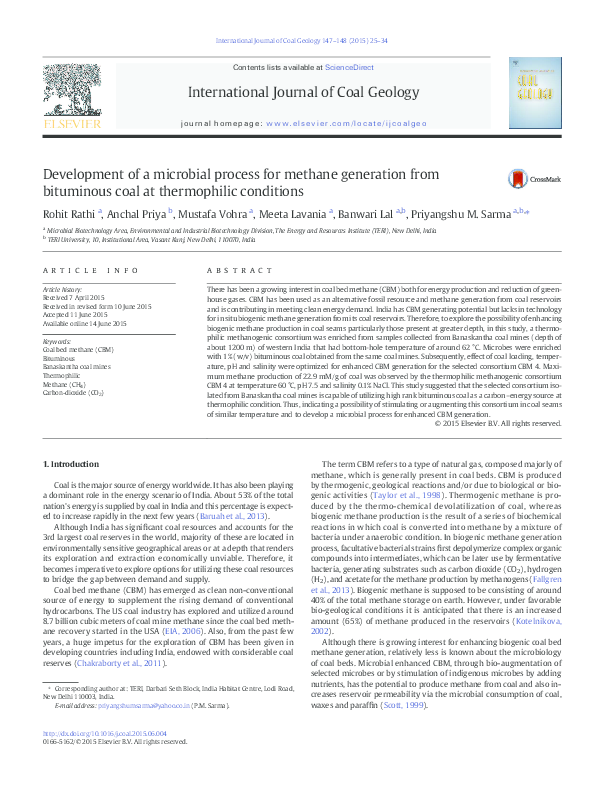 (PDF) Development of a microbial process for methane generation from ...