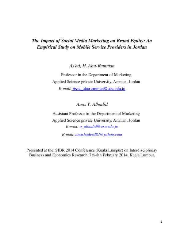 (PDF) The Impact of Social Media Marketing on Brand Equity: An ...