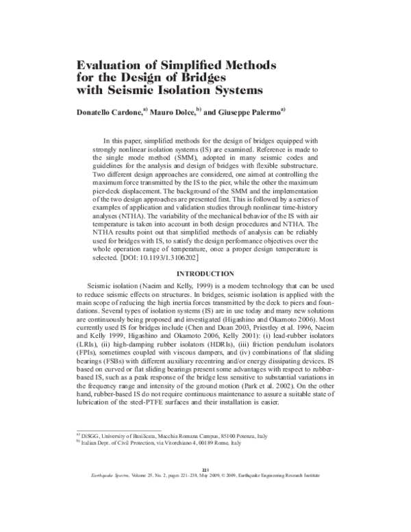 (PDF) Evaluation of Simplified Methods for the Design of Bridges with ...