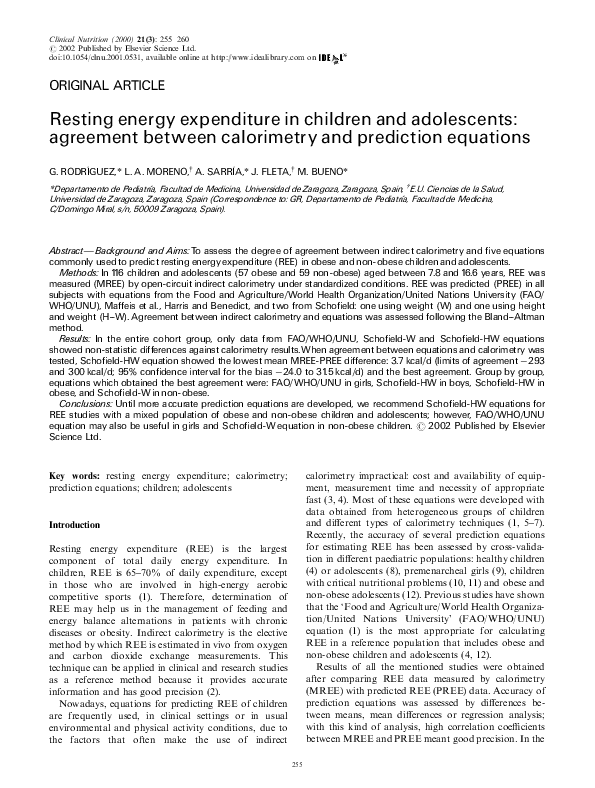 (PDF) Resting energy expenditure in children and adolescents: agreement ...