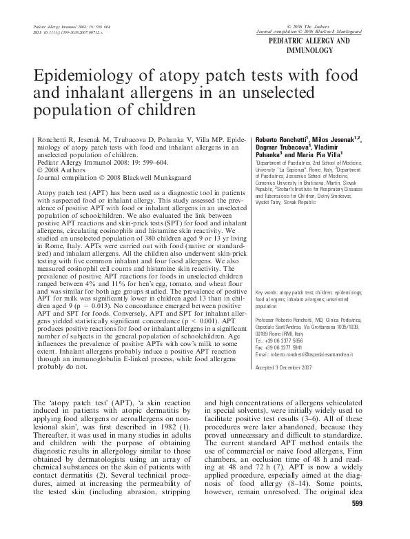 (PDF) Epidemiology of atopy patch tests with food and inhalant ...