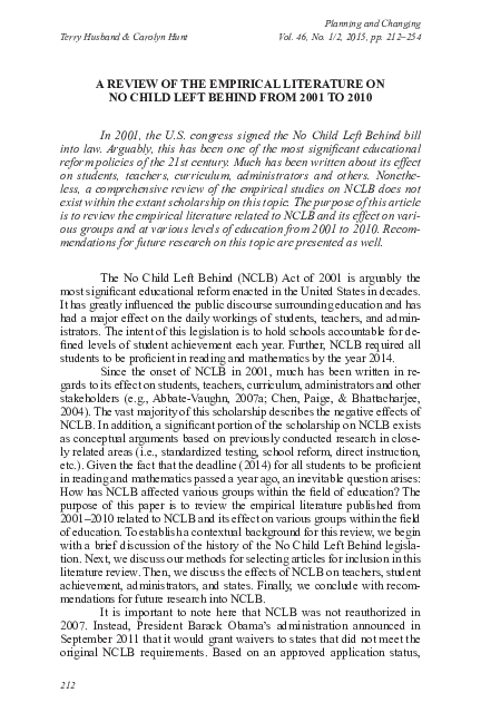 (PDF) A Review of the empirical literature on No Child Left Behind from ...