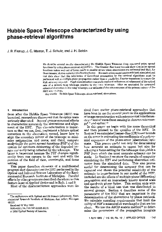 (PDF) Hubble Space Telescope characterized by using phase-retrieval ...