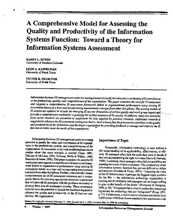 (PDF) A comprehensive model for assessing the quality and productivity ...